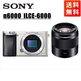 ソニー SONY α6000 シルバーボディ E 50mm 1.8 黒 単焦点 レンズセット ミラーレス一眼 中古 カメラ