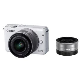 【中古】【1年保証】【美品】Canon EOS M10 15-45mm 22mm ダブルレンズキット ホワイト