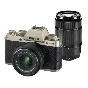 【中古】【1年保証】【美品】FUJIFILM X-T100 ダブルズームキット XC 15-45mm OIS PZ + XC 50-230mm OIS II シャンパンゴールド