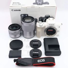 Canon キヤノン ミラーレス一眼カメラ EOS Kiss M ダブルズームキット ホワイト EOSKISSMWH-WZK #260919_691045001352