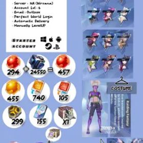 幻塔 NA(Nirvana) | Lvl:6 | 455 Red Nucleus+Lana+Nemesis Voidpiercer+Nola+Grey Fox+7 SSR+ SSR Box+455 Gold Nucleus+Costume,2xJetpack | Event banner 30/80 | #t0f9