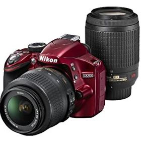 【中古】Nikon デジタル一眼レフカメラ D3200 200mmダブルズームキット 18-55mm/55-200mm付属 レッド D3200WZ200RD