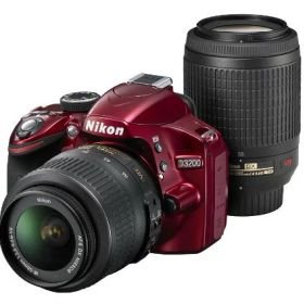 【中古】【整備済み品】Nikon デジタル一眼レフカメラ D3200 200mmダブルズームキット 18-55mm/55-200mm付属 レッド D3200WZ200RD