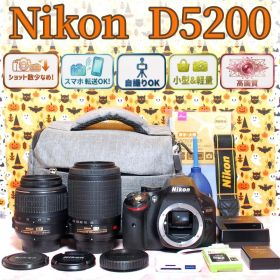 Nikon D5200★手ぶれ補正Wレンズ☆初心者★一眼レフ☆スマホ転送OK